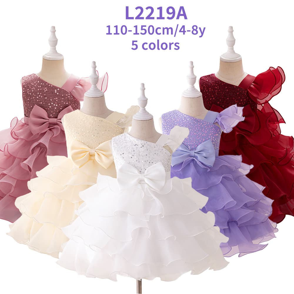 Girls' Sleeveless Sequin Dress, Organza Cake Skirt, Girls' Birthday Party Dress Wholesale