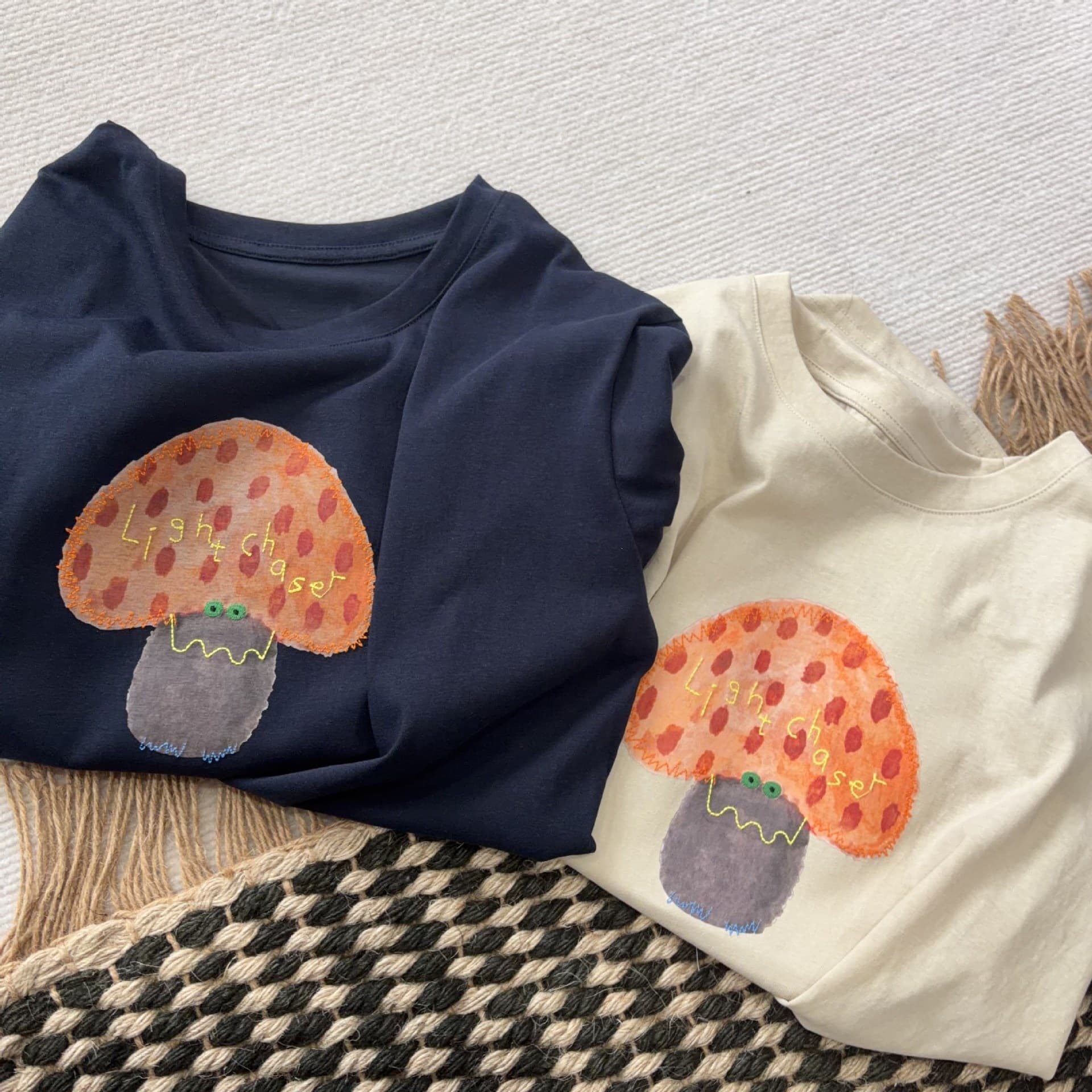 Fashionable Creative Funny Mushroom Print Short Sleeve Women's Summer Korean Loose Slim Round Neck Casual T-Shirt Top Trendy