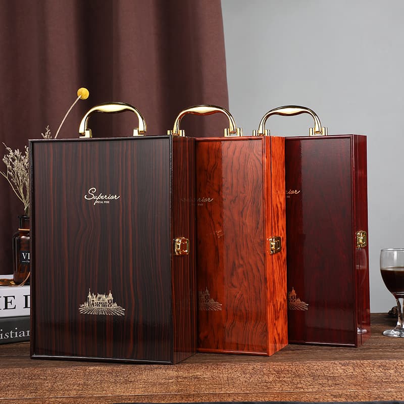 Manufacturer Direct Supply Piano Paint Red Wine Box Imitation Rosewood Two-Bottle Capacity Red Wine Gift Box Red Wine Wood Box with Optional Logo
