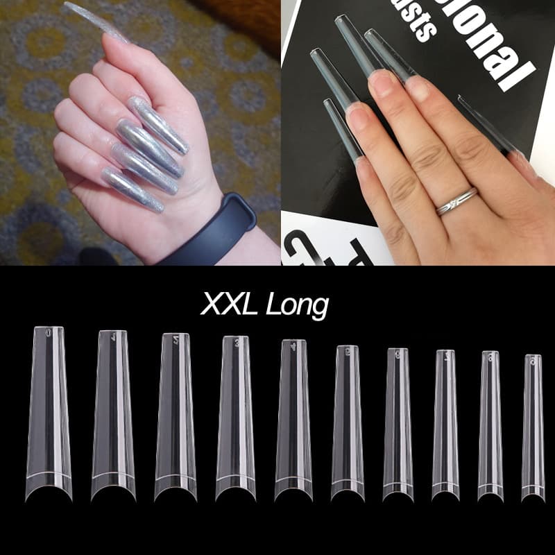 Cross-border Nail Art Tips Extended Denim Nail Tips XXL French False Nail Stickers Transparent Flat Head Seamless Nail Tips