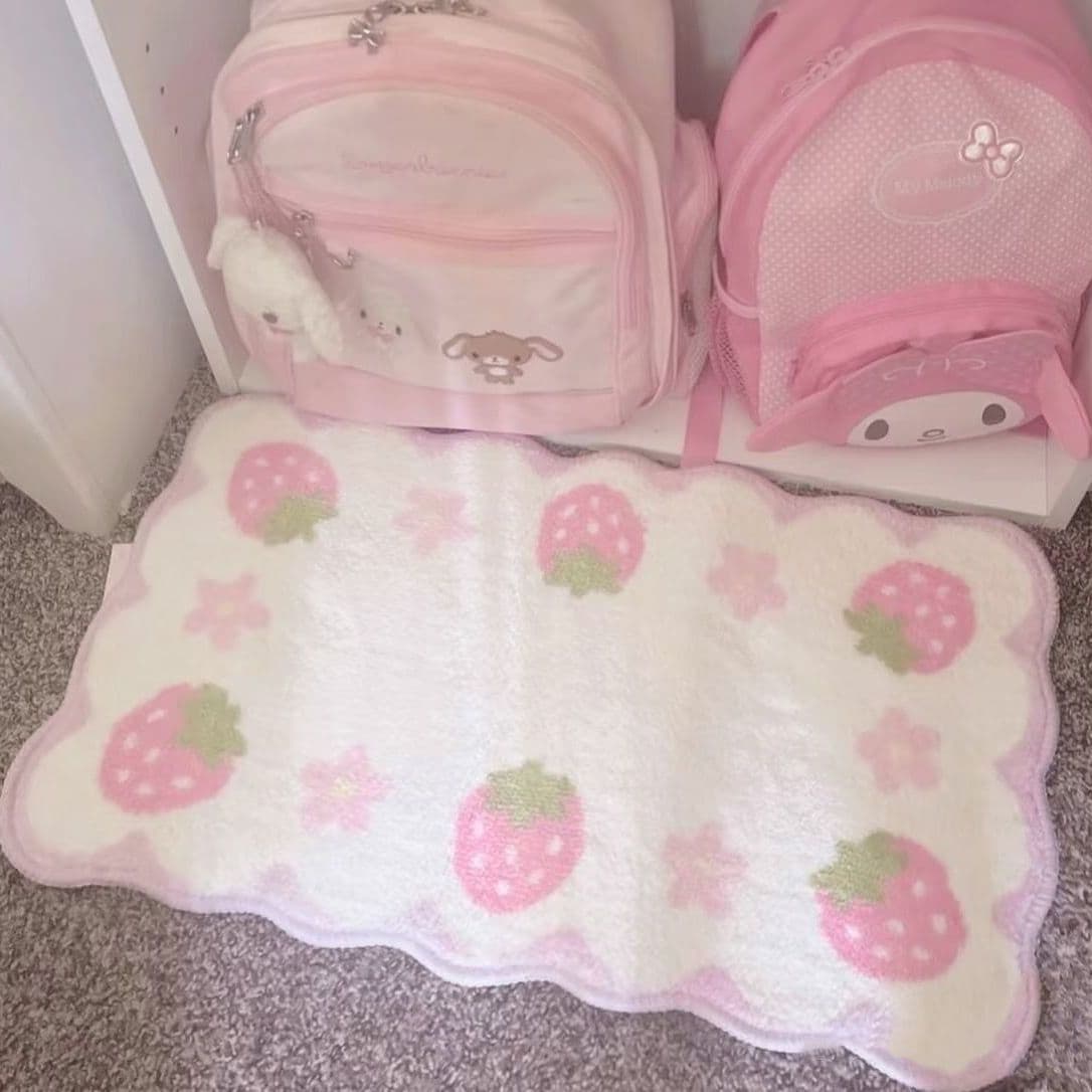 Cute Butterfly Rug for Bedside, Irregular Strawberry Shaped Faux Cashmere Floor Mat, Adorable Girly Style Bedroom Foot Mat, Vanity Area Mat
