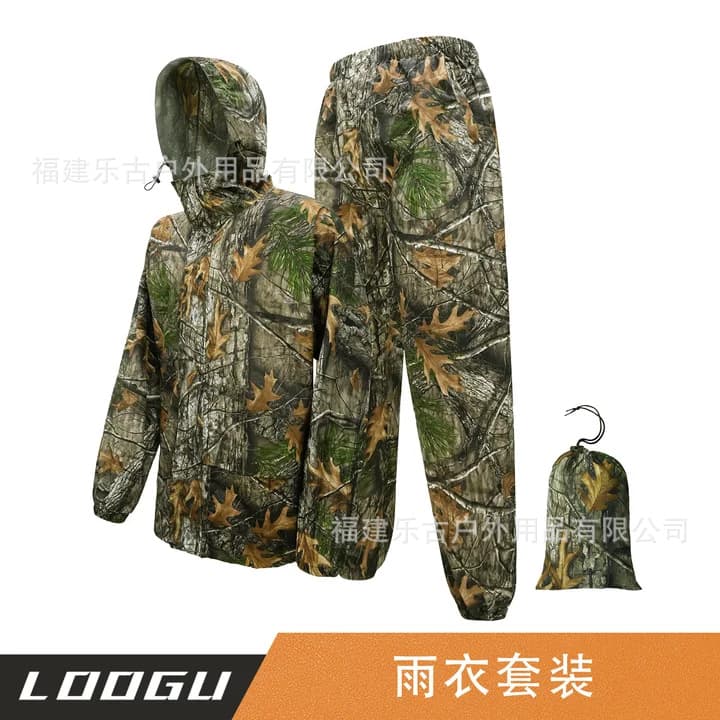 Camo Raincoat and Rain Pants Set Unisex Durable Breathable Outdoor Motorcycle Riding Heavy Rain Proof Windproof Hiking