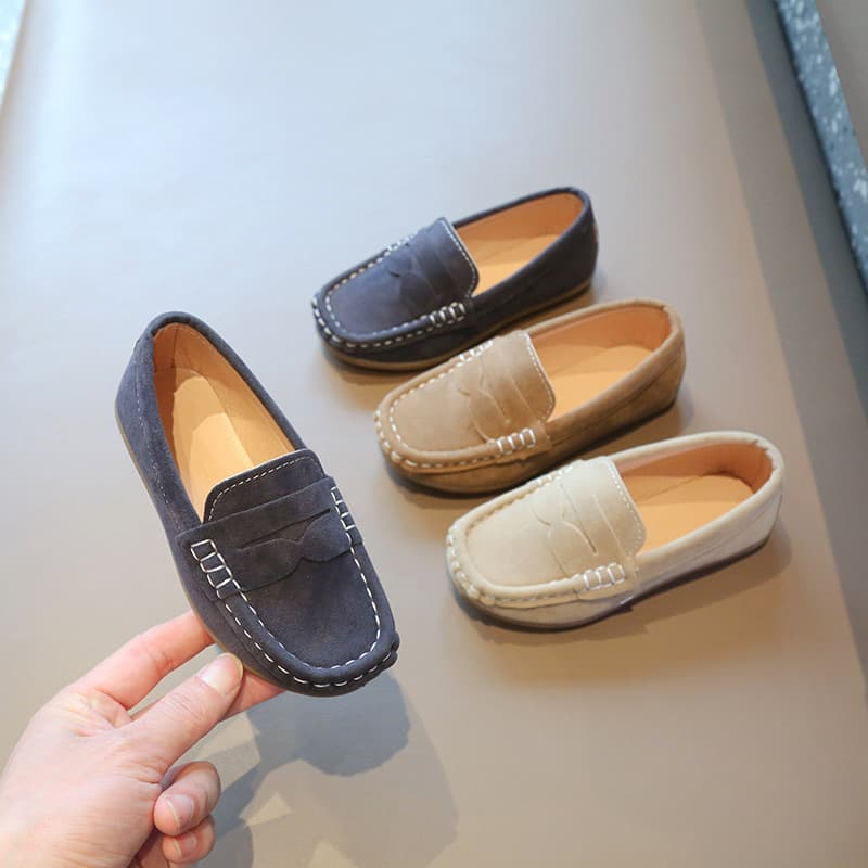 Children's Bean Shoes Spring/Autumn New Style Boys' Soft-Soled Versatile Suede Leather Shoes, Small to Medium Children British Style Casual Student Shoes