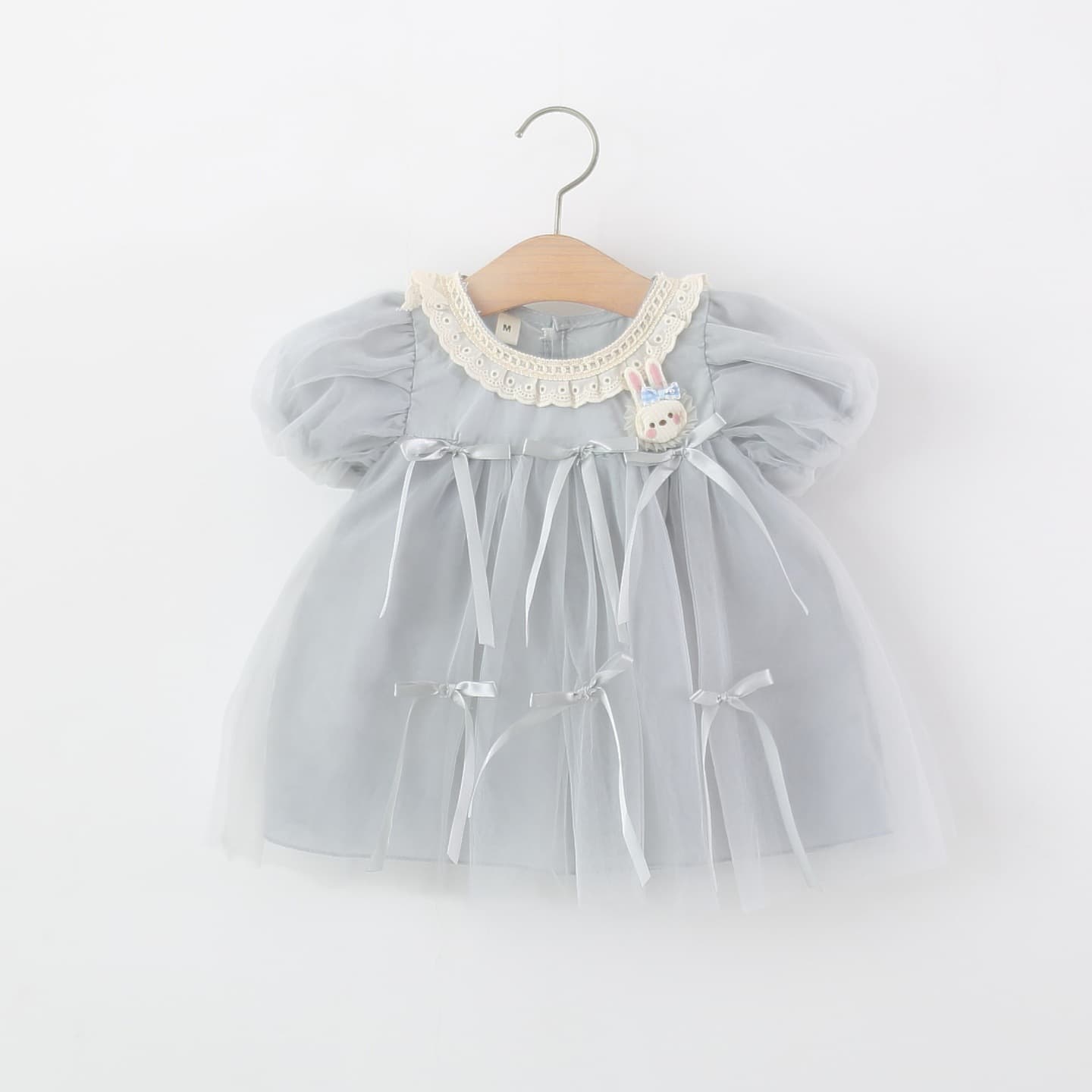 Children's clothing girls short-sleeved dress summer baby girl baby sweet lace bunny mesh princess skirt