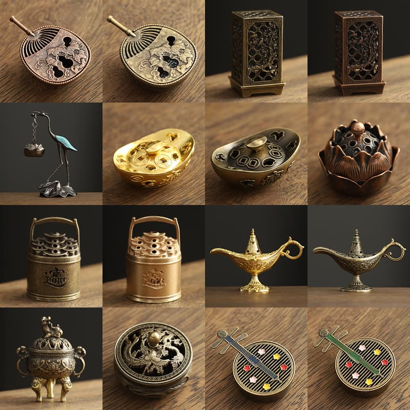 New Chinese-style copper alloy incense burner sandalwood incense burner incense alloy small incense burner ornaments plate incense burner indoor household incense burner
