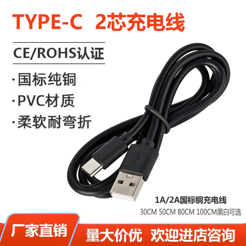 typec charging cable 2a pure copper data cable type-c two-core matching cable is suitable for smart watch charging cable