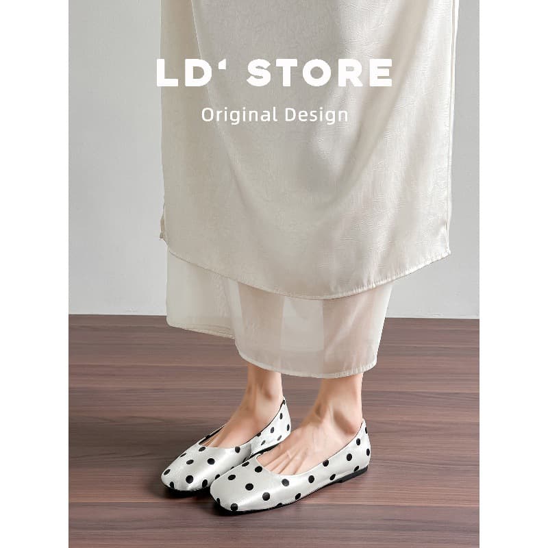 Sheepskin Version Available Now~ Genuine Leather Height-Increasing Square-Toe Polka Dot Flats for Women, Shallow Mouth Ballet Flats, Mary Jane Shoes