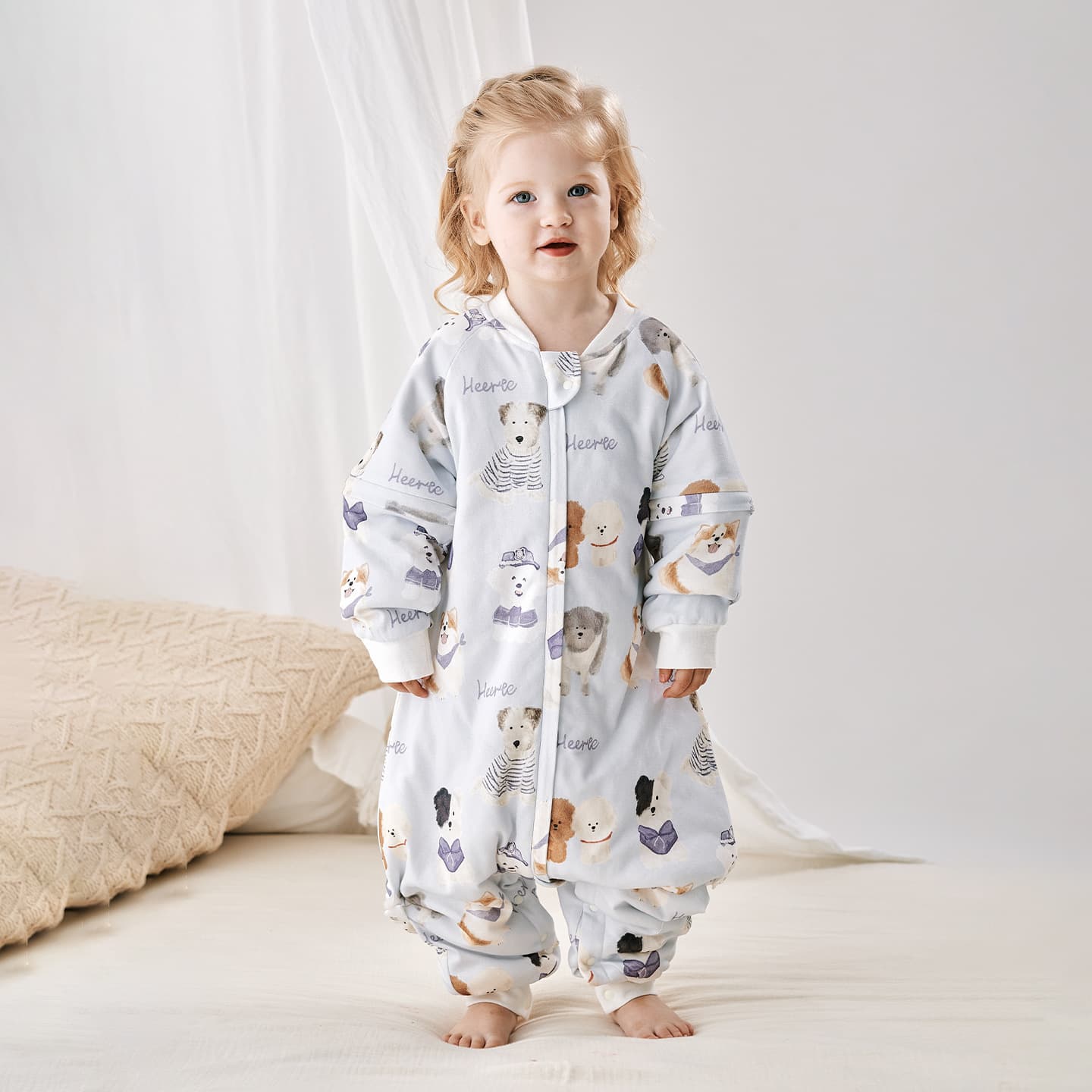 Baby Sleep Bag 120g Cotton-Padded with Silk Autumn/Winter Children's Long Sleeve Split Leg Sleep Sack Anti-Kick Quilt Class A Detachable Sleeves