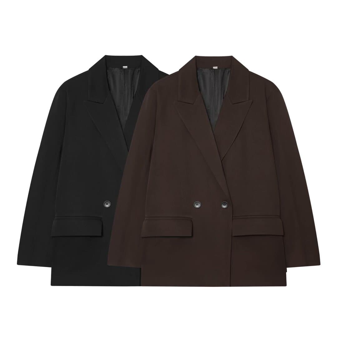 TAOP&ZA Women's 2026 Summer New Turn-down Collar Long Sleeve With Shoulder Pads Loose Double-breasted Blazer 2753122