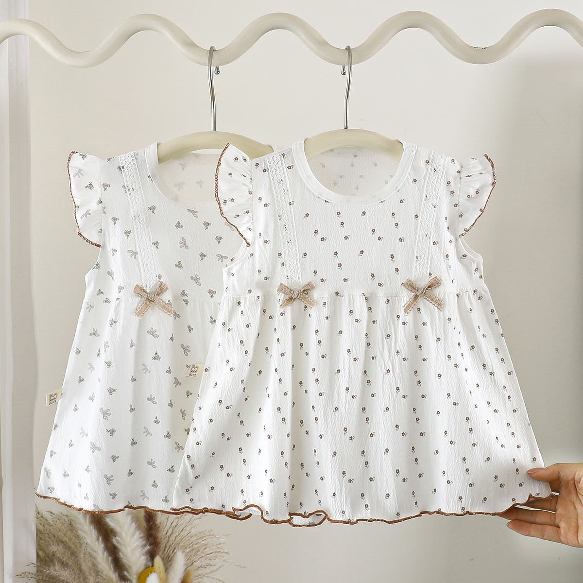 Cloud Cotton ~ Infant Dress Summer Thin Style 0-2 Years Old Baby Girl Flutter Sleeve Dress Stylish Princess Dress