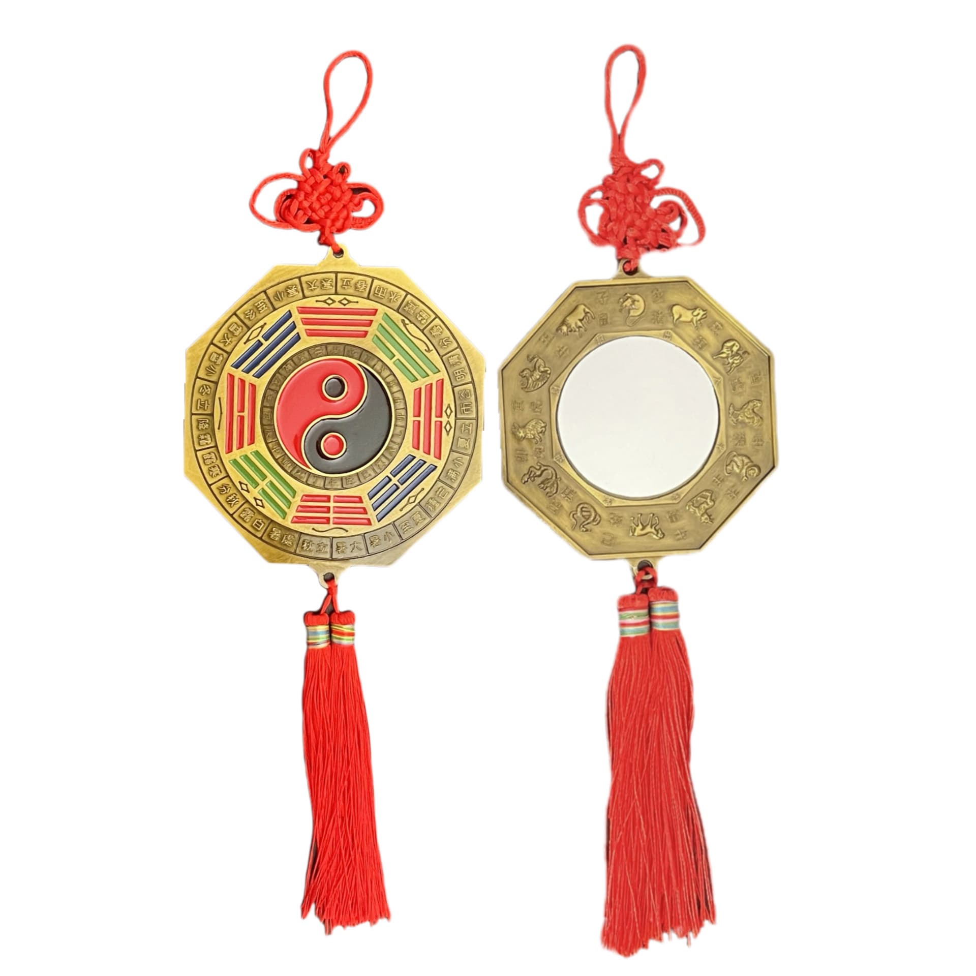 Wholesale colored square Yin Yang Bagua mirror pendants, Chinese zodiac temple feng shui wedding home antique ornaments