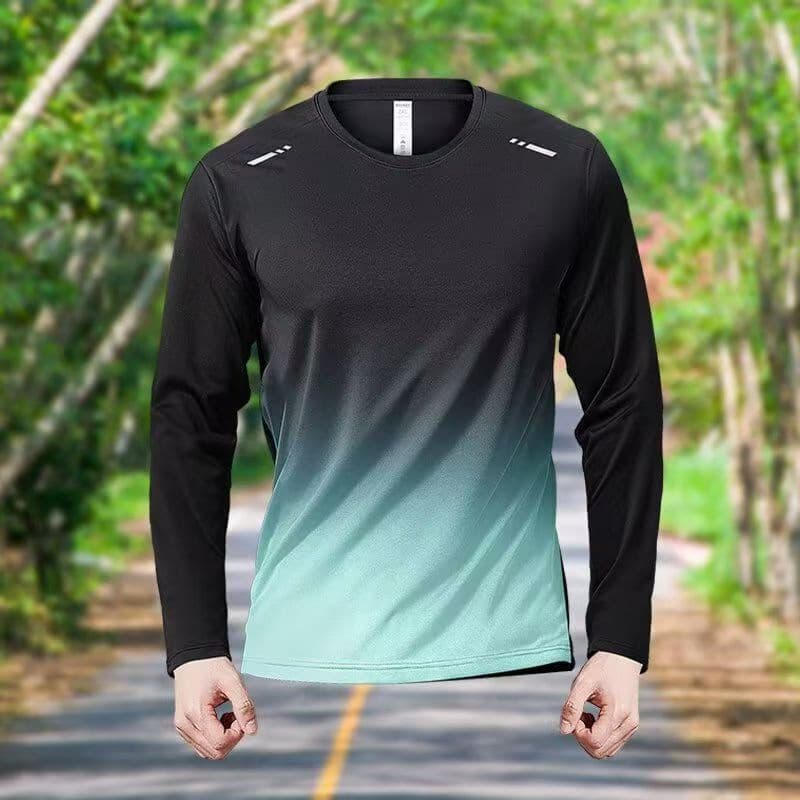 Men's Quick-Dry Long Sleeve T-Shirt, Ice Silk Sun Protection Spring and Autumn Thin Breathable Hiking Running Loose Outdoor Top