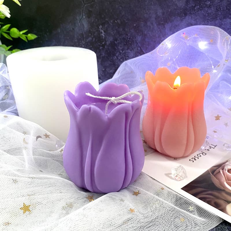 Stereo Tulip Flower Aromatherapy Candle Silicone Mold Creative Anthracite Stones Car Ornaments Handmade Soap