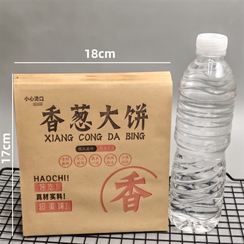 In-Stock New Scallion Flatbread Greaseproof Bag Kraft Paper Packaging Bag Savory Sauce Flatbread Takeout Disposable Paper Bag Manufacturer