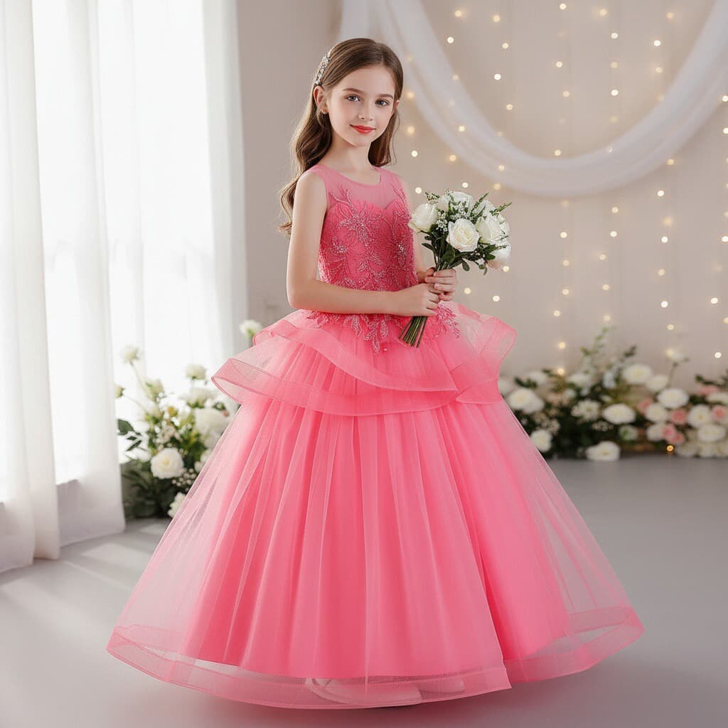 Children's Princess Dress Formal Long Dress Flower Girl Stylish Little Hostess Wedding Dress Piano Performance Costume Puffy Skirt