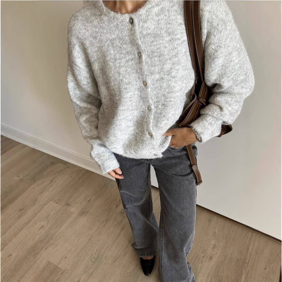 European and American cross-border hot selling white soft knitted cardigan for women retro buckle gray wool sweater jacket ins style