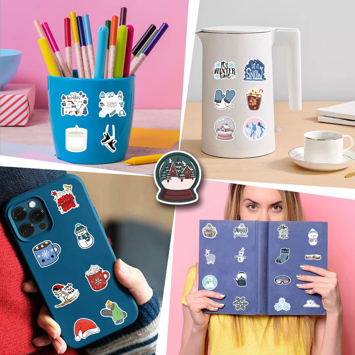 55 New Winter Cartoon Snowman Creative Stickers DIY Decoration for Water Bottle, Luggage, Waterproof Journal Stickers