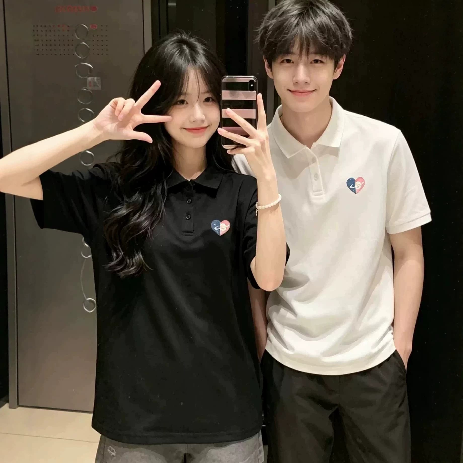 Summer short-sleeved T-shirts for couples, niche design men's and women's tops, trendy brand student class uniforms, POLO collar work clothes