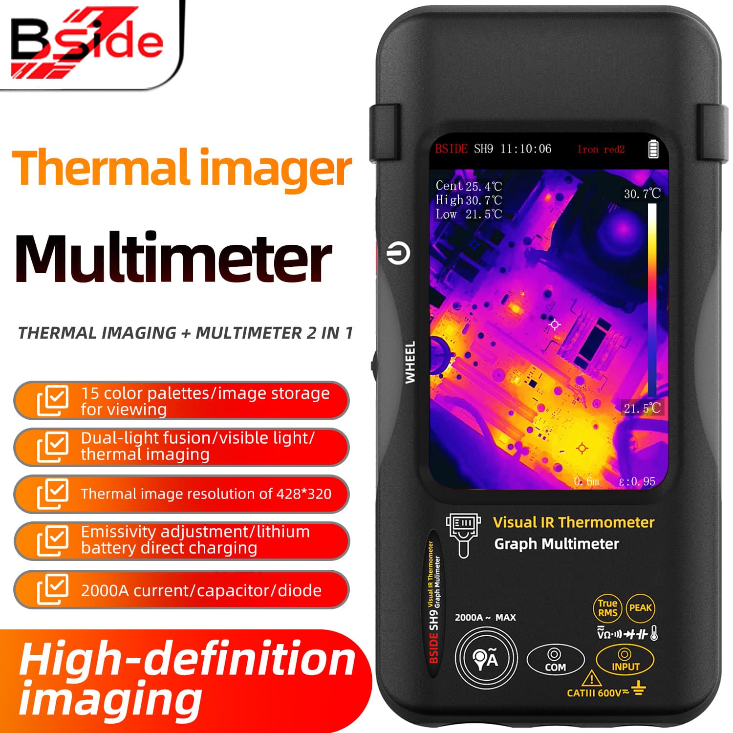 Factory direct sales of SH9A infrared thermal imaging multimeter, touchscreen high-definition thermal imager, temperature measuring instrument, electric floor heating detector.