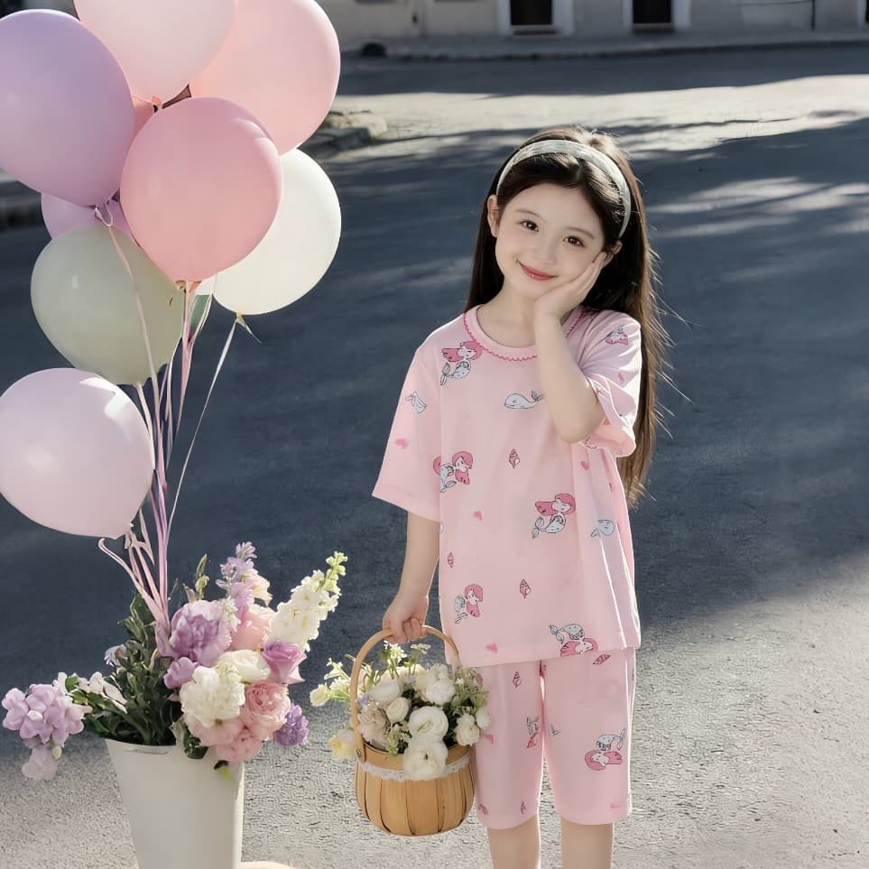 Children's Tencel Pajamas Summer Three-Quarter Sleeve Air Conditioning Suit Set Soft Seamless Breathable Homewear for Boys and Girls