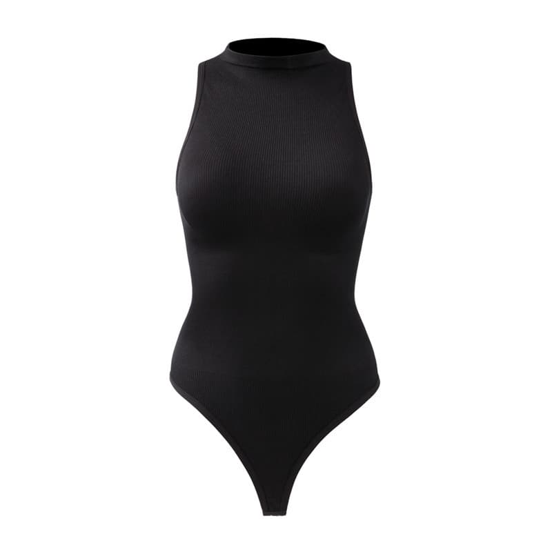New European and American Women's Round Neck Sleeveless Bodysuit with Button Front, Tummy Control, Thong Style Shapewear