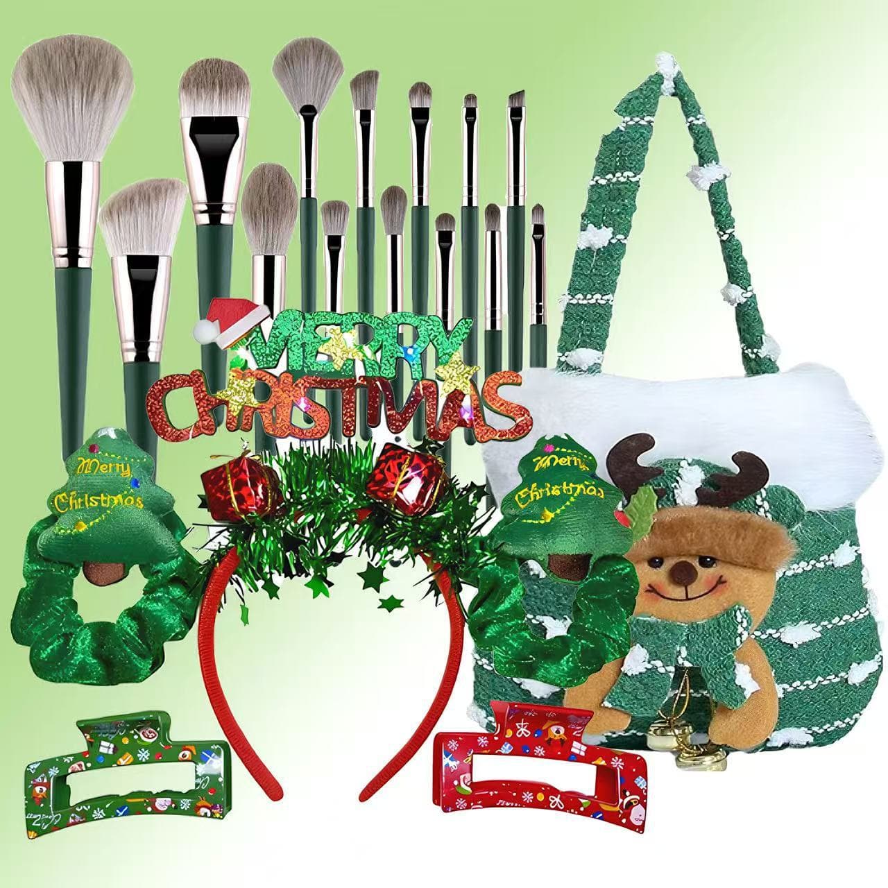 Cross-border Christmas makeup brush beauty set with hair hoop and hair clip, Christmas gift bag series