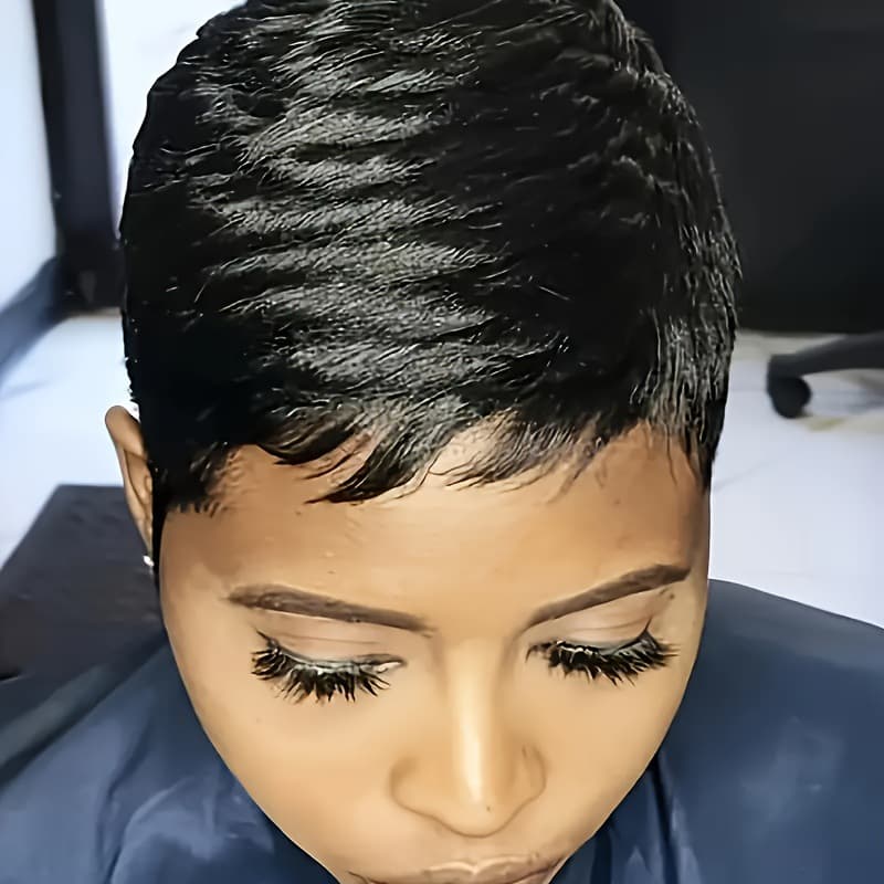 6inch Women's Pixie Cut Wig with Bangs Human Hair