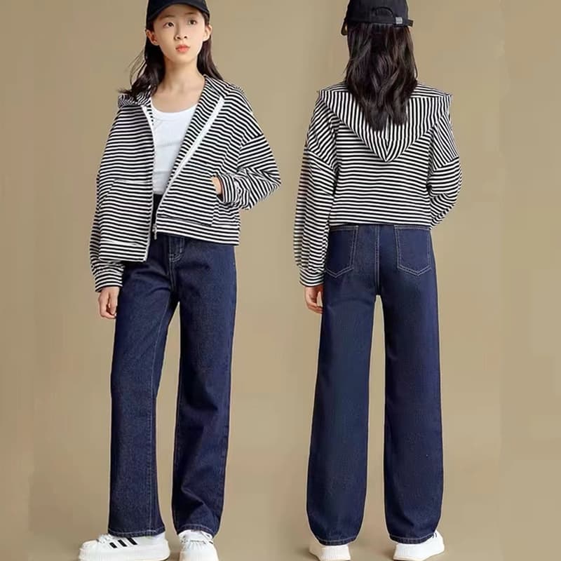 Children's Denim Overalls Spring and Fall New Style Girls Loose Embroidered Jeans Wide Leg Pants Factory Wholesale