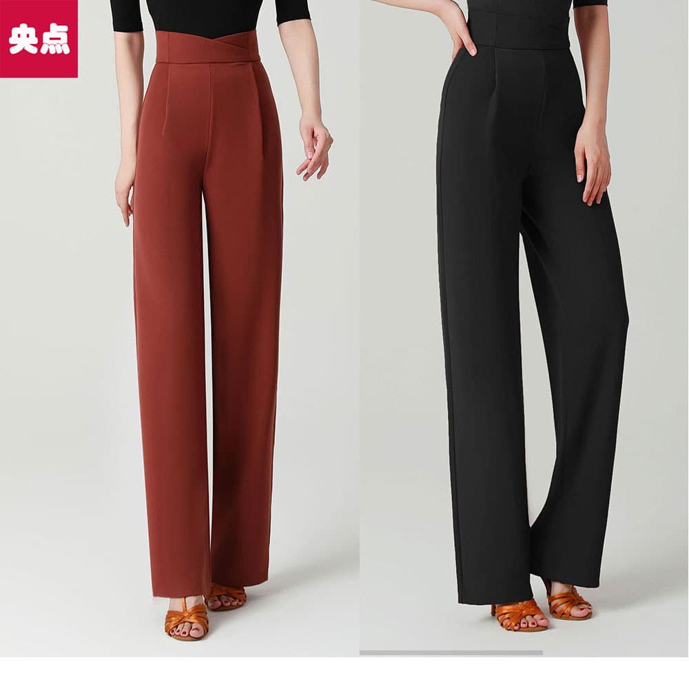 Central Point Latin Dance Modern Dance Pants for Women, Waist-Crossing Straight-Leg Design, Square Dance Practice Pants