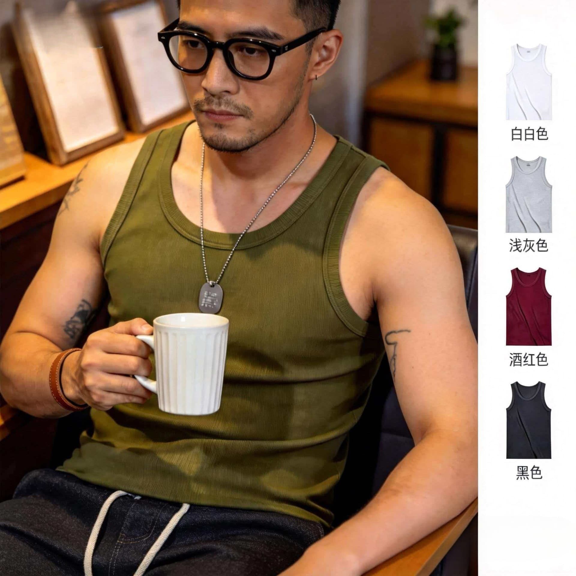 Men's Pure Cotton Ribbed Sleeveless Vest Summer Sports Fitness Tank Top Slim Fit Stretchy Inner Heavyweight Undershirt
