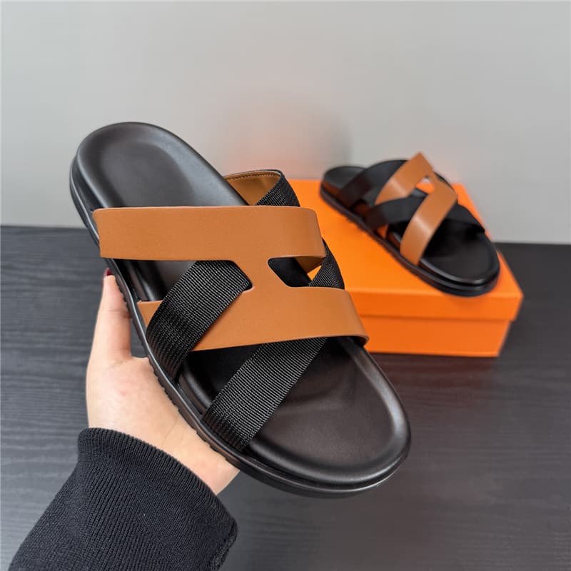 Cross-border high-quality genuine leather men's thick-soled casual sandals for outer wear, comfortable cross-stitched flip-flops for men
