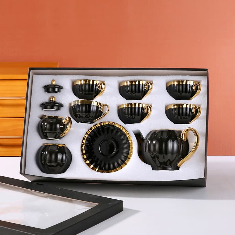 European-style afternoon tea set suit electroplating coffee cup saucer gold-plated cup pot 15-piece cross-border coffee set gift