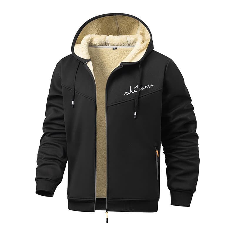 Cross-border version embroidered sherpa jacket men's autumn and winter cardigan hooded sweatshirt plus velvet thickened warm men's jacket