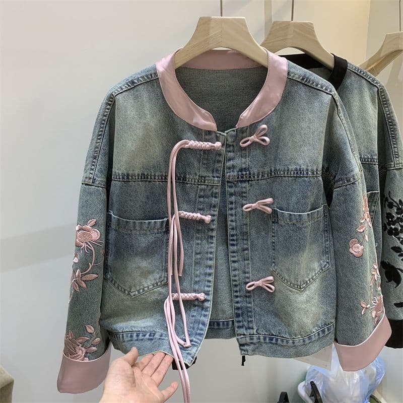 Designer Denim Jacket for Women, Spring/Autumn New Style, Petite-Friendly, Chinese Trendy Top, Fashionable Denim Coat