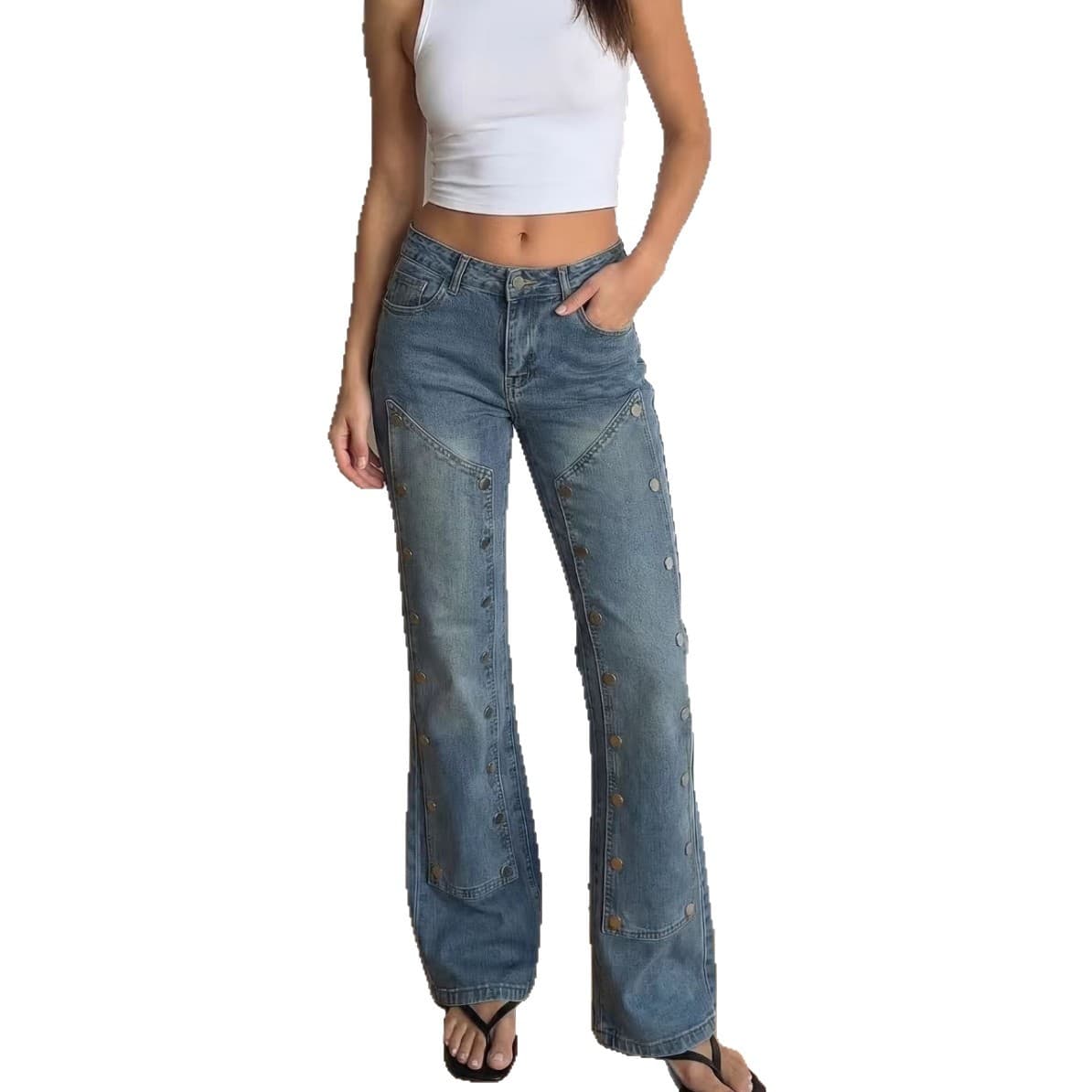 2026 Fall/Winter New Street Style Detachable Snap Design Irregular Jeans High-Waist Straight-Leg Pants