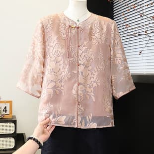 Mother's Day Clothing, Summer Short-Sleeve Blouse for Women, Fashionable Chiffon Elegant Shirt, Middle-Aged and Elderly Women's Atmospheric Top