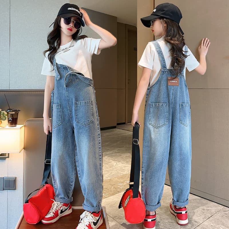 Korean Style Kids Girls Overalls 2025 Spring Summer New Arrival Big Kids Trendy Label Denim Overalls