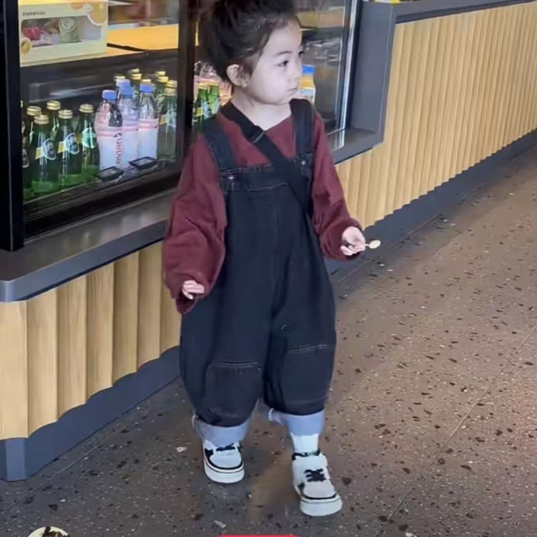 Children's Denim Casual Fashion Overalls 2025 Spring/Autumn New Retro Unisex Washed Korean Style Casual Pants