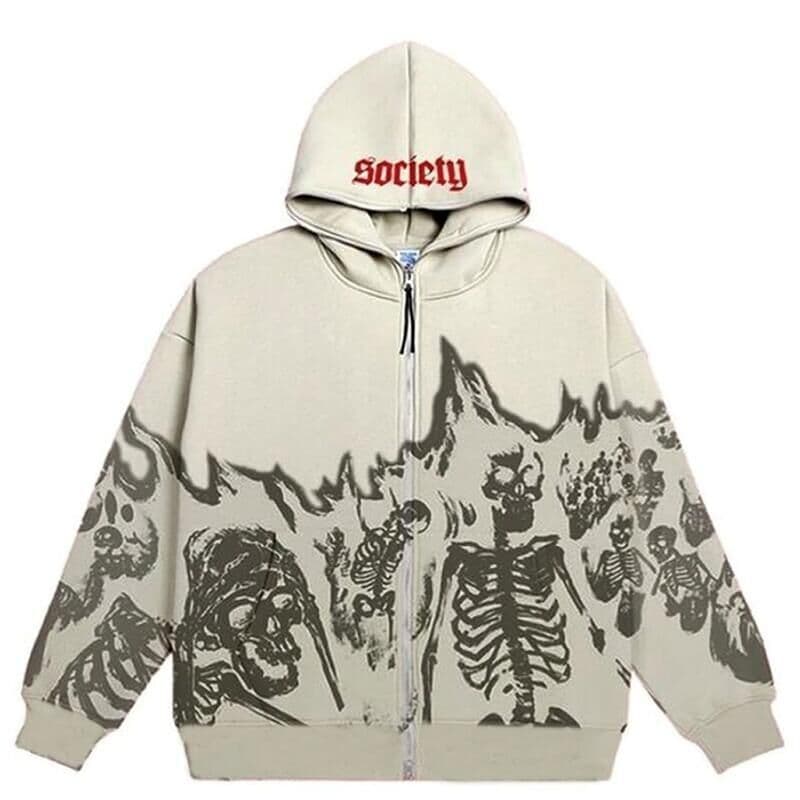 Foreign trade cross-border sweatshirt streetwear retro skull hoodie zipper hoodie gothic hooded sweatshirt
