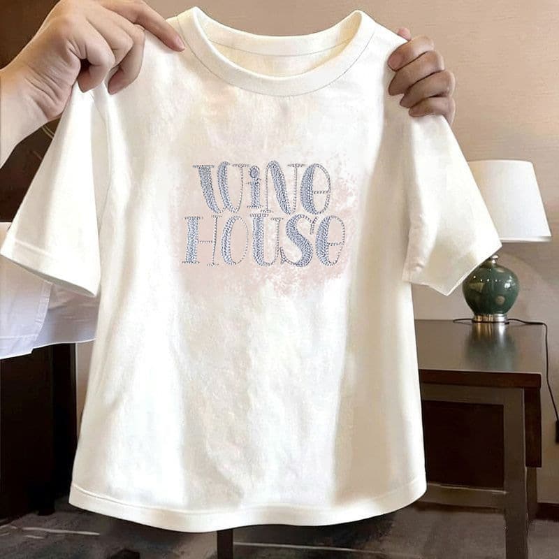 Qiaonika American Trend Printed Short-Sleeve Girls' T-Shirt Casual Summer Student Crew Neck Top for Kids