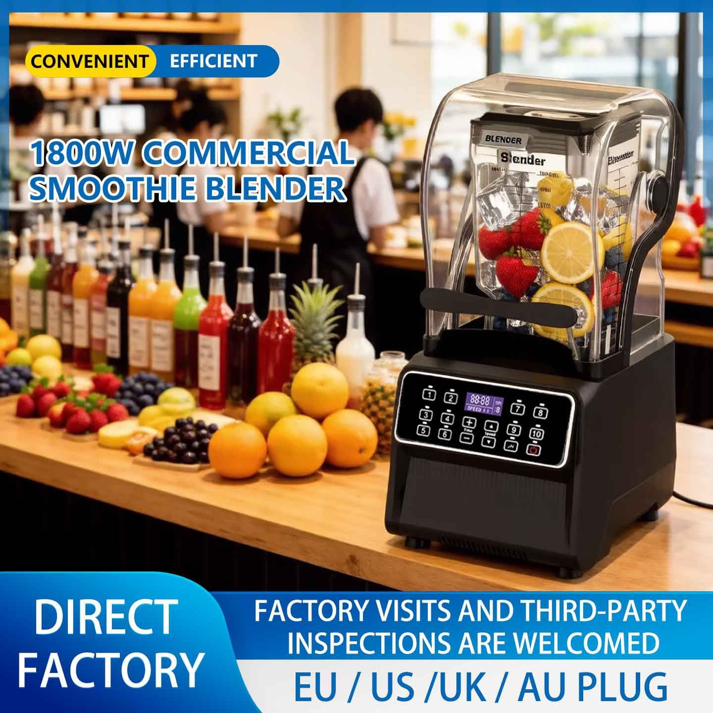 1800W Commercial Smoothie Ice Blender with Soundproof Cover