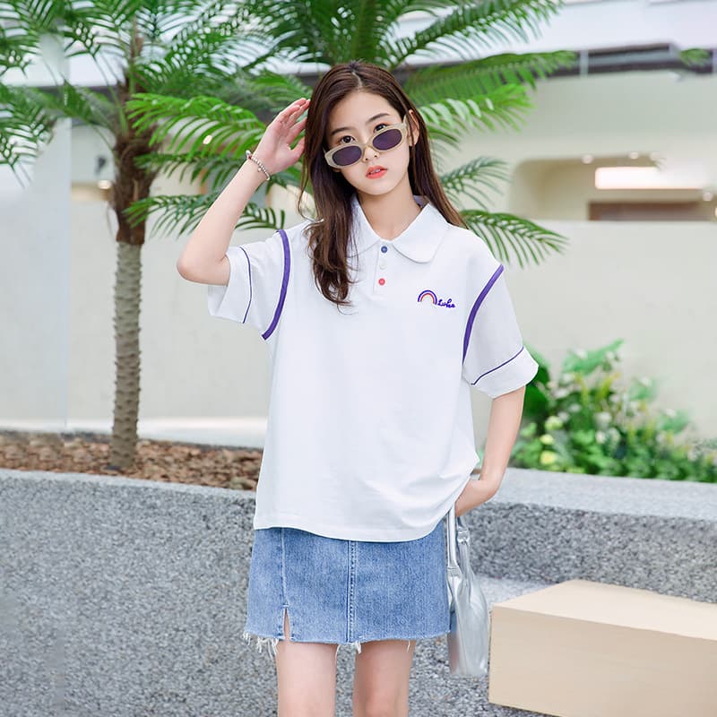 B9 Girls Polo Short Sleeve Summer Top for Older Girls Embroidered T-Shirt Spring 2023 Children's Half Sleeve Shirt