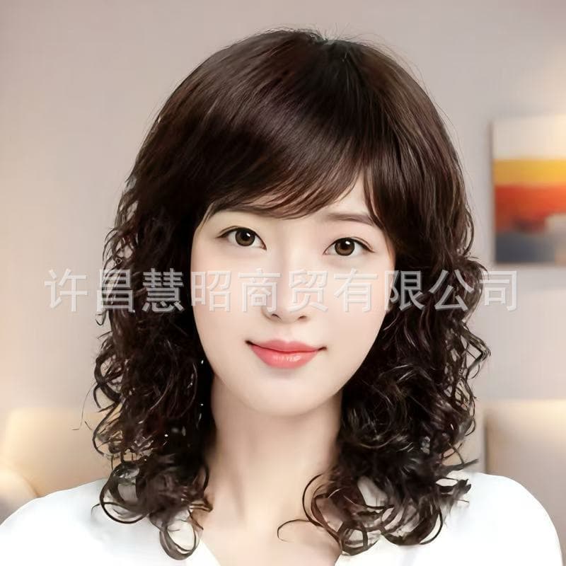 Women's Long Curly Wig, Fashionable Big Waves, Medium-Long Hair, Natural-Looking Wig for Middle-Aged and Elderly Women, Realistic Midlife Wig Cap