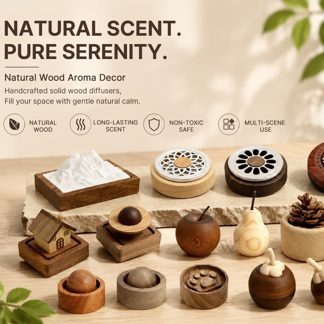 Wood Car Air Freshener Black Walnut Solid Wood Diffuser Car Aromatherapy Multi-Shape Diffuser