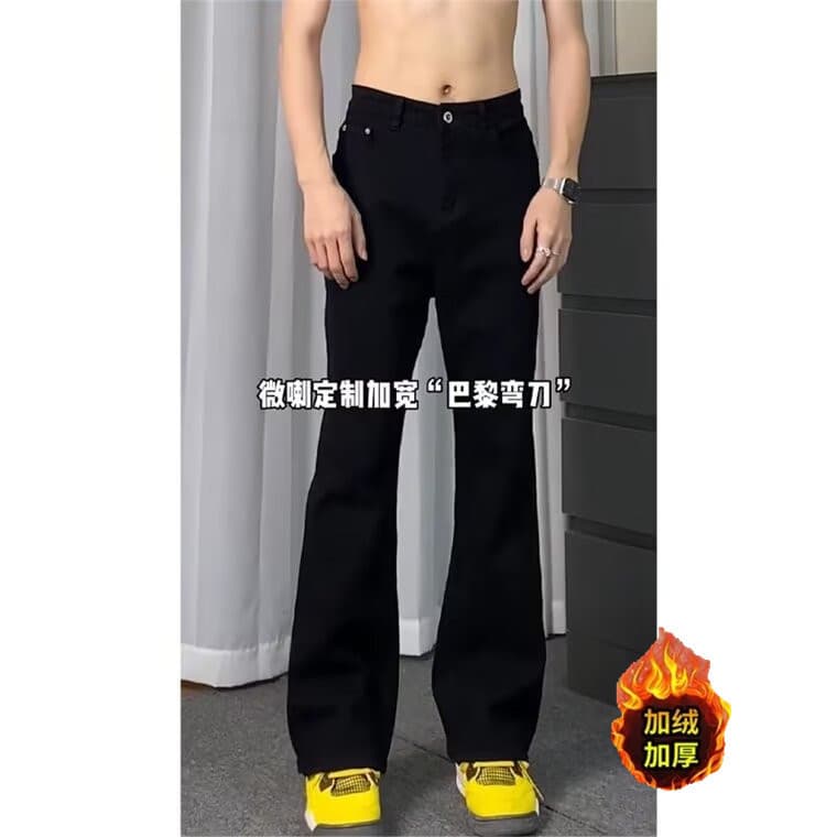Cleanfit Curved Cut Jeans for Men Fall/Winter Slim Fit American OOTD Pants High Street Vibe Straight Leg Slight Flare