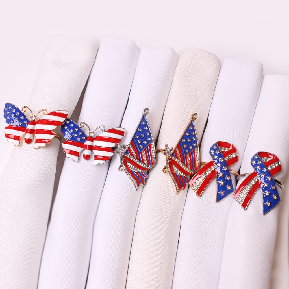 New Cross-Border American Flag Napkin Rings, Amazon Home Dining Table Decoration Napkin Rings, Five-Pointed Star Napkin Buckles
