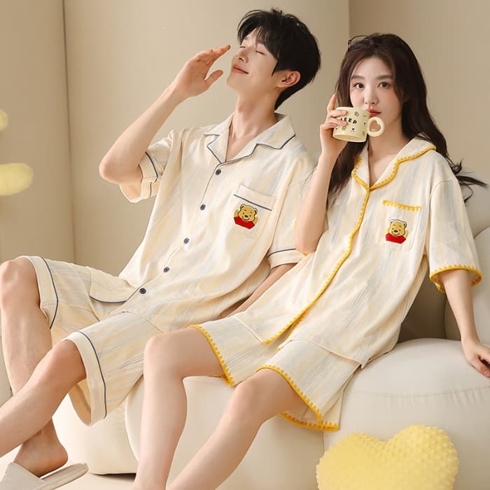 Summer 100% Cotton Couple Pajamas Short Sleeve Shorts for Men and Women High-End Quality Wholesale Loungewear