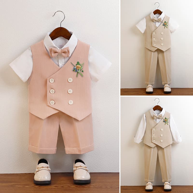 Children's dress spring new style British gentleman vest suit boy flower girl wedding dress baby one-year-old performance dress