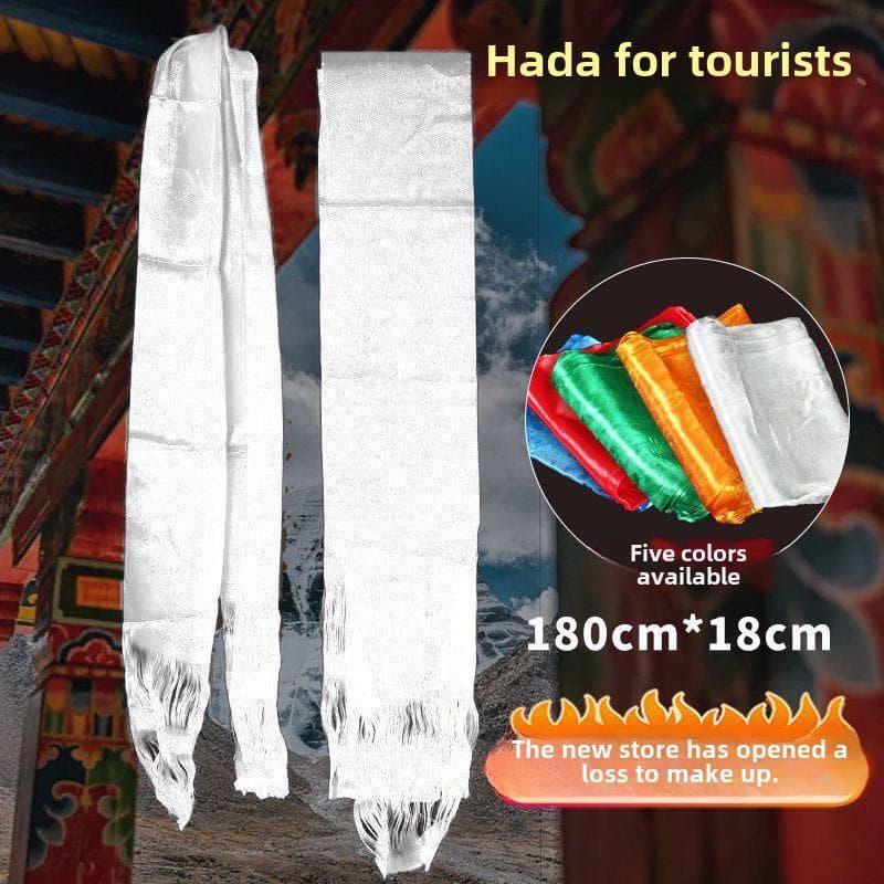 White jacquard hada with eight auspicious symbols, Tibetan ornaments, specialized for Mongolian Buddhist rituals, tourist performances, and celebrations