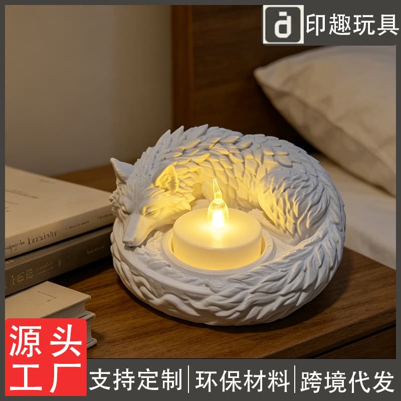 Cross-border 3D printed Sleeping Wolf LED tea candle holder, suitable for desktop ornaments, creative decoration and bedside lamps